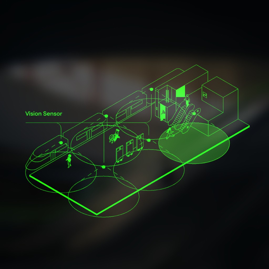 LiDAR sensor coverage visualization at a metro station