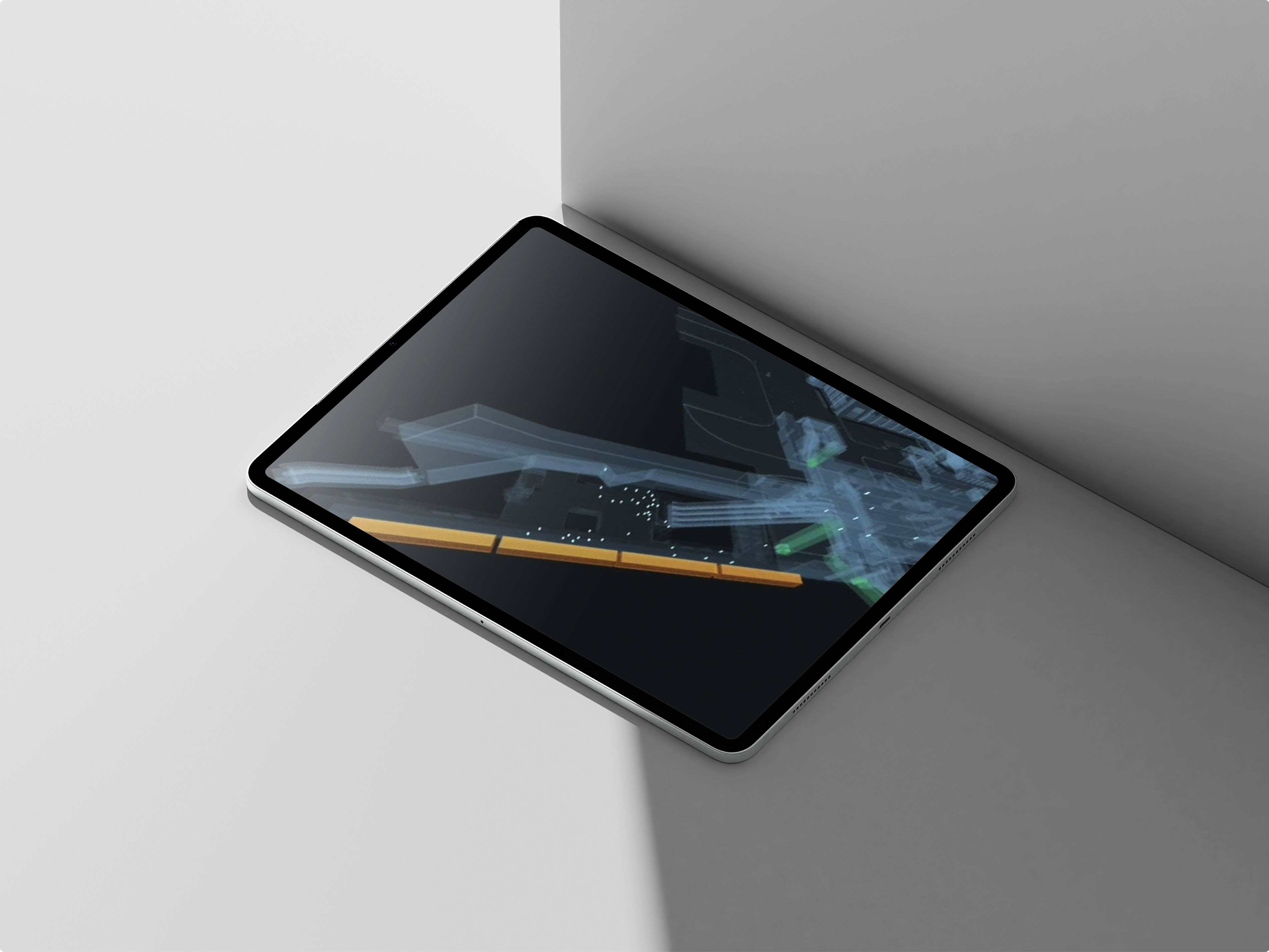 Tablet displaying VAELLA 3D Digital Twin escalator visualization